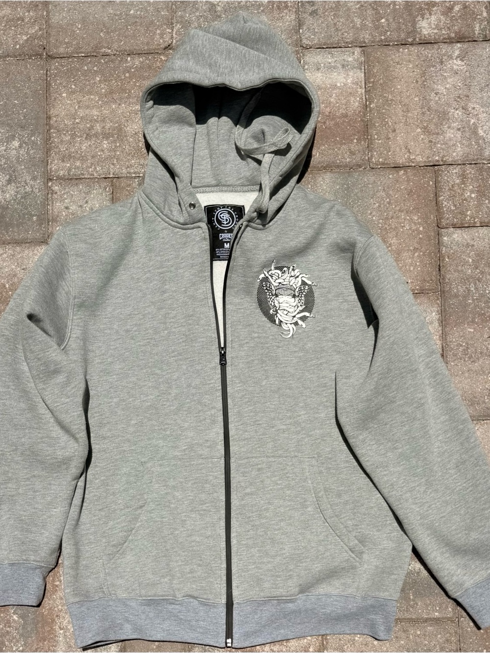 Crooks & Castles Gray Full Zip Hooded Hoodie Medusa Graphic Pockets Men M
